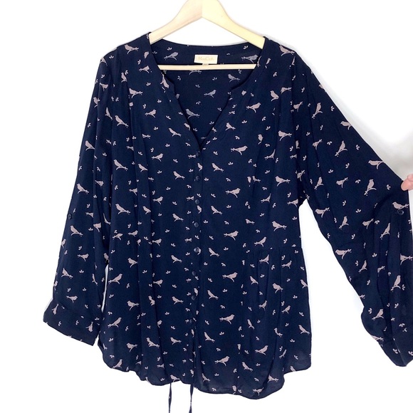 Modcloth Tops - Modcloth Navy And Pink Sparrow Bird Pattern Blouse